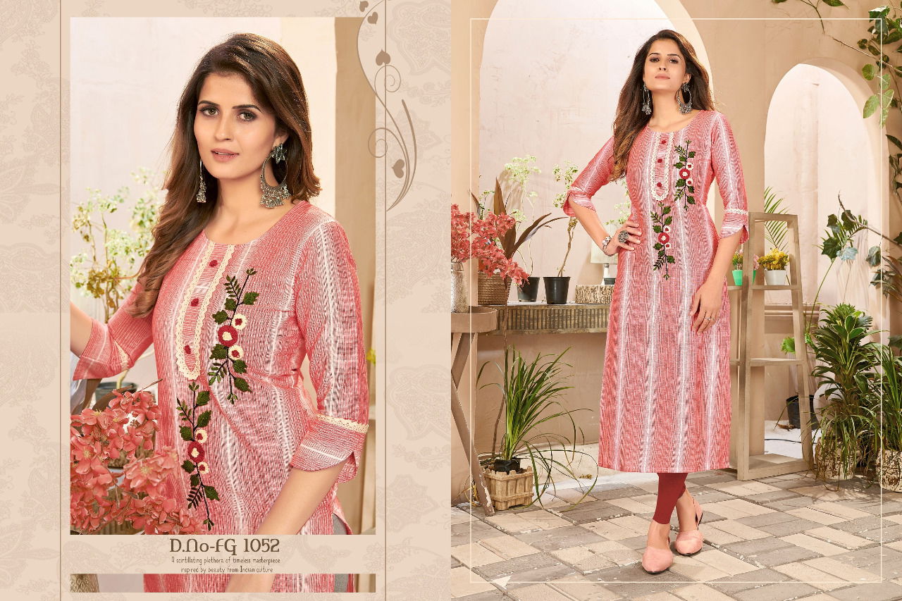 Fg Sunshine 1 Weaving Ethnic Wear Fancy Hand Work Embroidery Kurti Collection